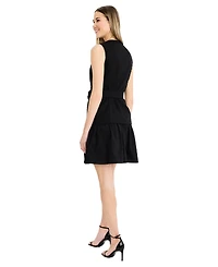 Luxely Women's Belted V-Neck Short Dress