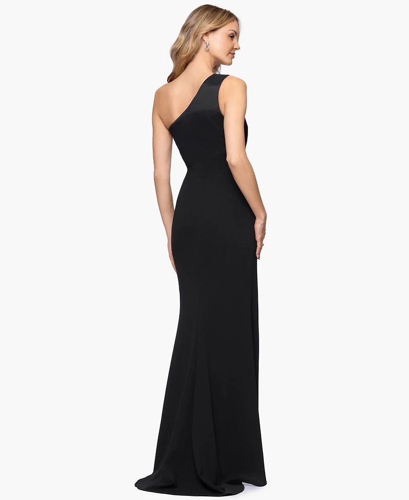 Betsy & Adam Women's Long One Shoulder Ruffle Ball Gown Dress