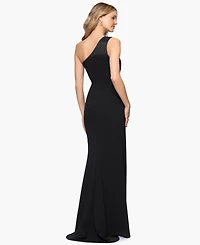 Betsy & Adam Women's Long One Shoulder Ruffle Ball Gown Dress