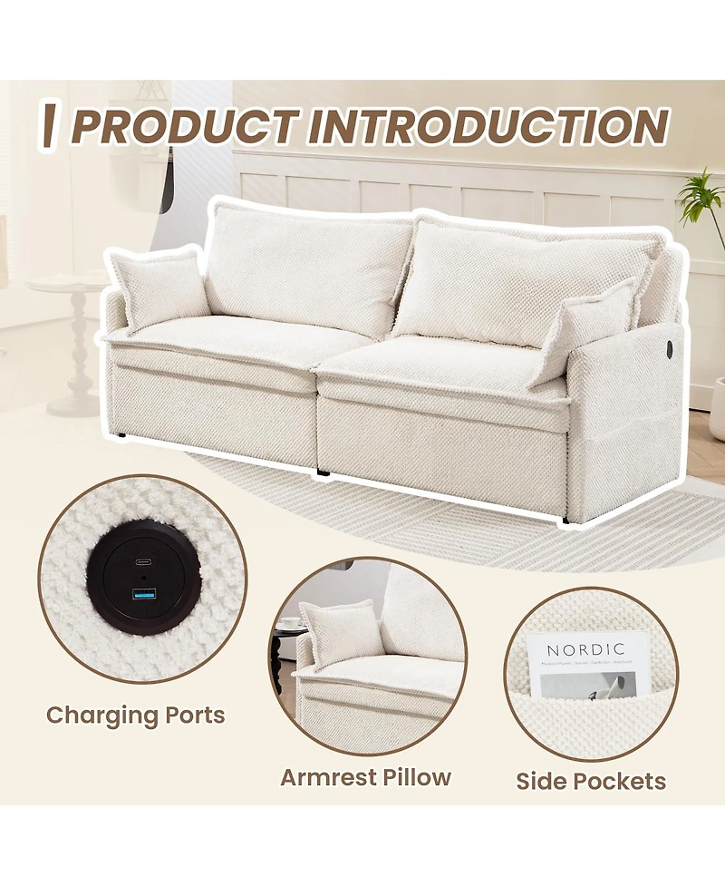 Streamdale Furniture 3-in-1 Corduroy Sofa Bed with Storage & Charging