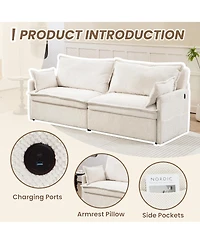 Streamdale Furniture 3-in-1 Corduroy Sofa Bed with Storage & Charging