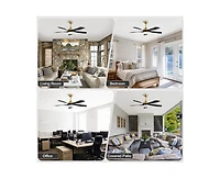 Sofucor 52-inch Modern Gold 5-Blade Ceiling Fan with Led Light and Remote Control