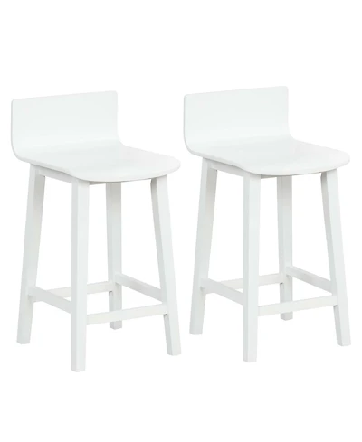 24.5" Wood Bar Stools Set of 2 with Solid Back & Seat Mid Century Chairs