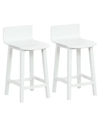 24.5" Wood Bar Stools Set of 2 with Solid Back & Seat Mid Century Chairs