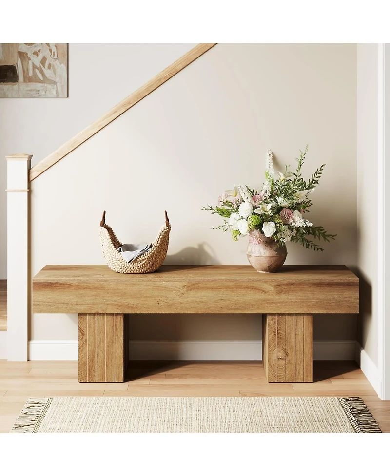 Tribesigns 55” Entryway Bench, Farmhouse Wood End of Bed Bench, Long Indoor Bench, Oak