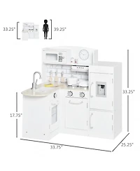 Corner Kids Play Kitchen Set with Detachable Refrigerator Sink and Fourteen Accessories for Ages Three and Up