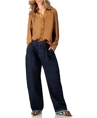 Ivonne Women's Solid Long Sleeve Satin Shirt