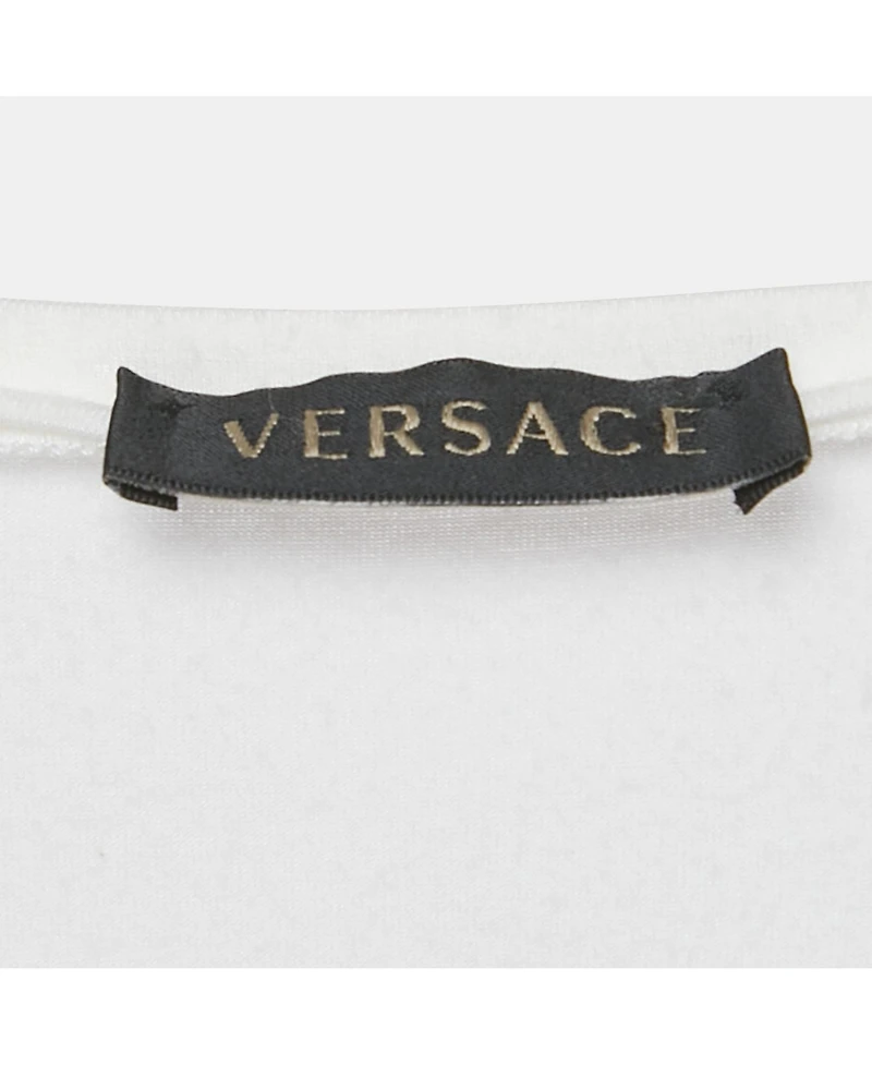 Pre-Owned Versace Women's White Medusa Embellished Jersey T-Shirt