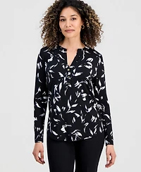 I.n.c. International Concepts Petite Printed Button-Front Knit Top, Created for Macy's