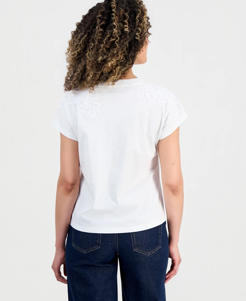 I.n.c. International Concepts Petite Short-Sleeve Lace-Shoulder Tee, Created for Macy's