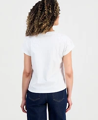 I.n.c. International Concepts Petite Short-Sleeve Lace-Shoulder Tee, Created for Macy's