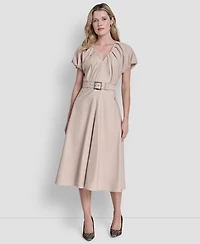 Dkny Women's V-Neck Belted Midi Dress