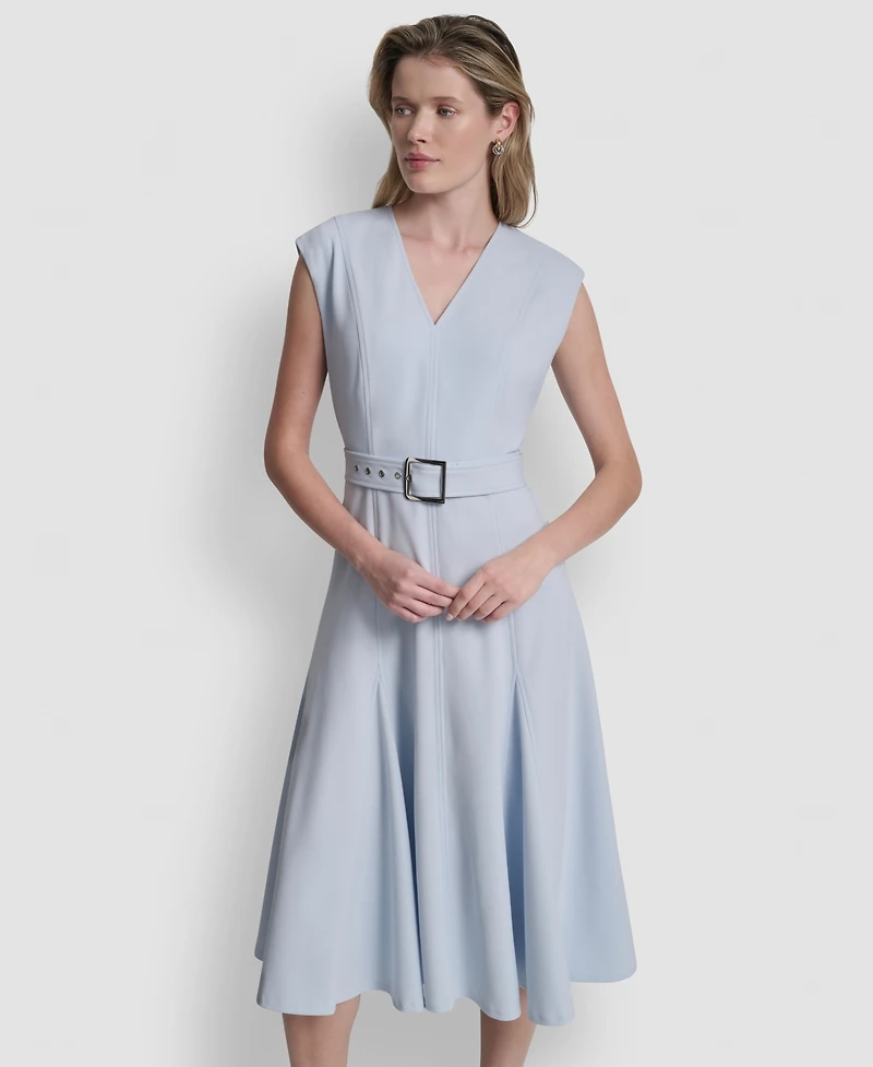 Dkny Women's Sleeveless V-Neck Belted Midi Dress