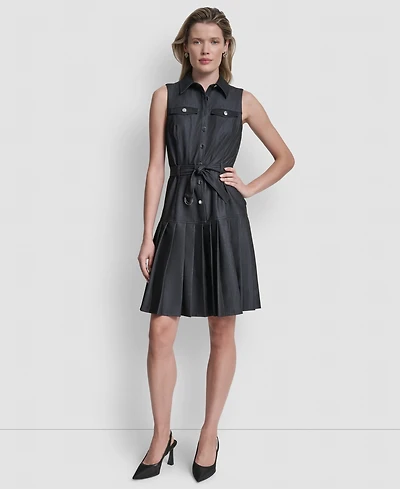 Dkny Women's Sleeveless Collared Pleated Dress