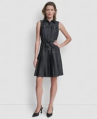 Dkny Women's Sleeveless Collared Pleated Dress