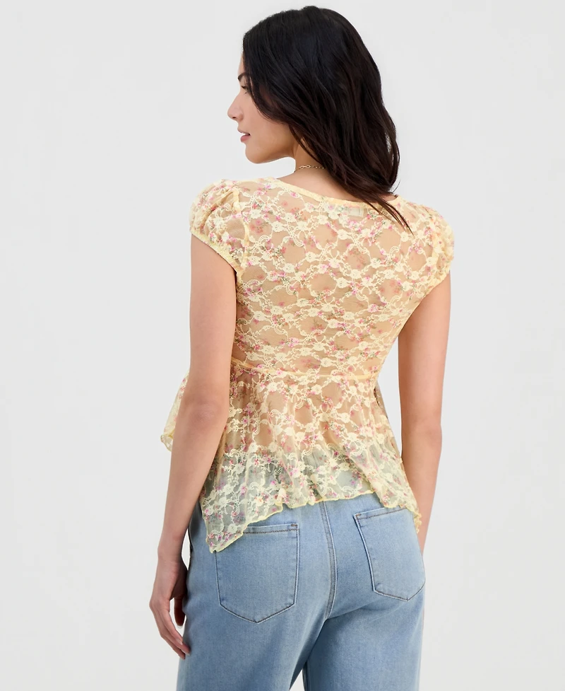 Madden Girl Juniors Lace Hanky-Hem Top