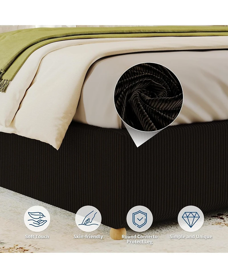 Gaomon Full Cloud Bed Frame – Corduroy Upholstered Low Platform, Solid Wood Legs, No Headboard