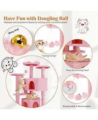 Zeus & Ruta 54" Pink Cat Tree Tower: Multi-Level, Sisal Post, Ladder, Plush Toys, Rest & Play