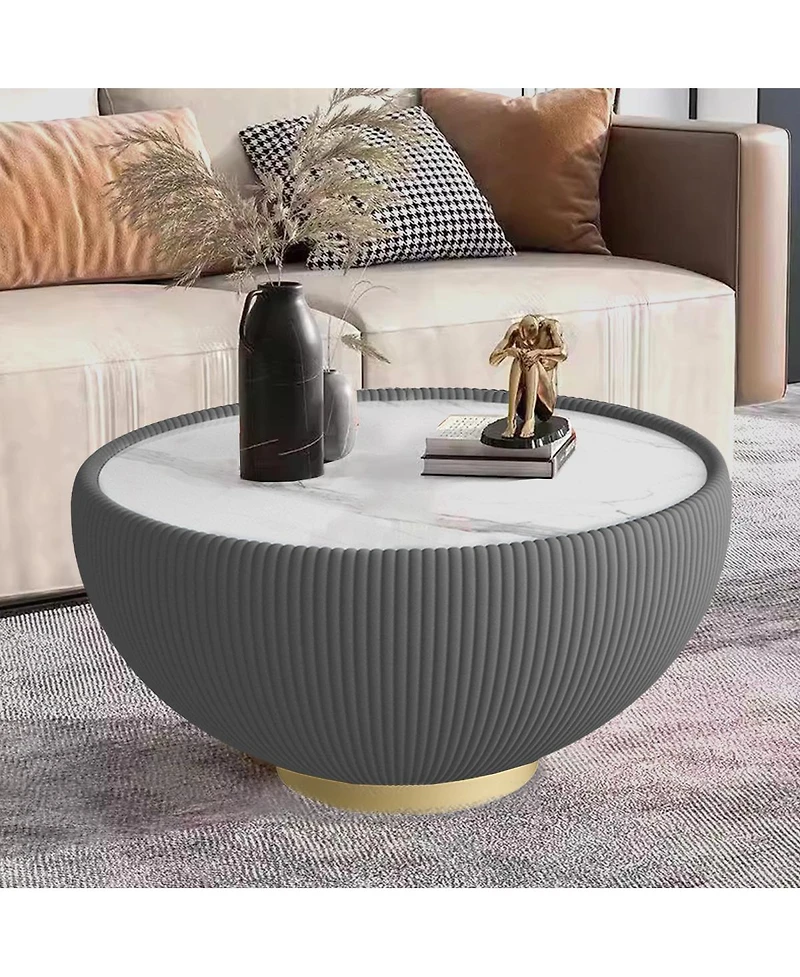 Streamdale Furniture Light Sintered Stone Leather Coffee Table for Living Room Furniture