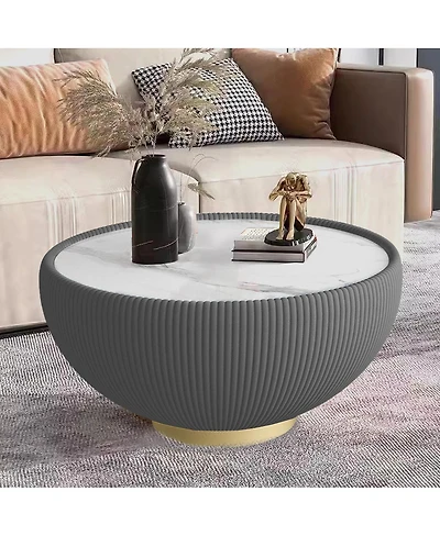 Streamdale Furniture Light Sintered Stone Leather Coffee Table for Living Room Furniture