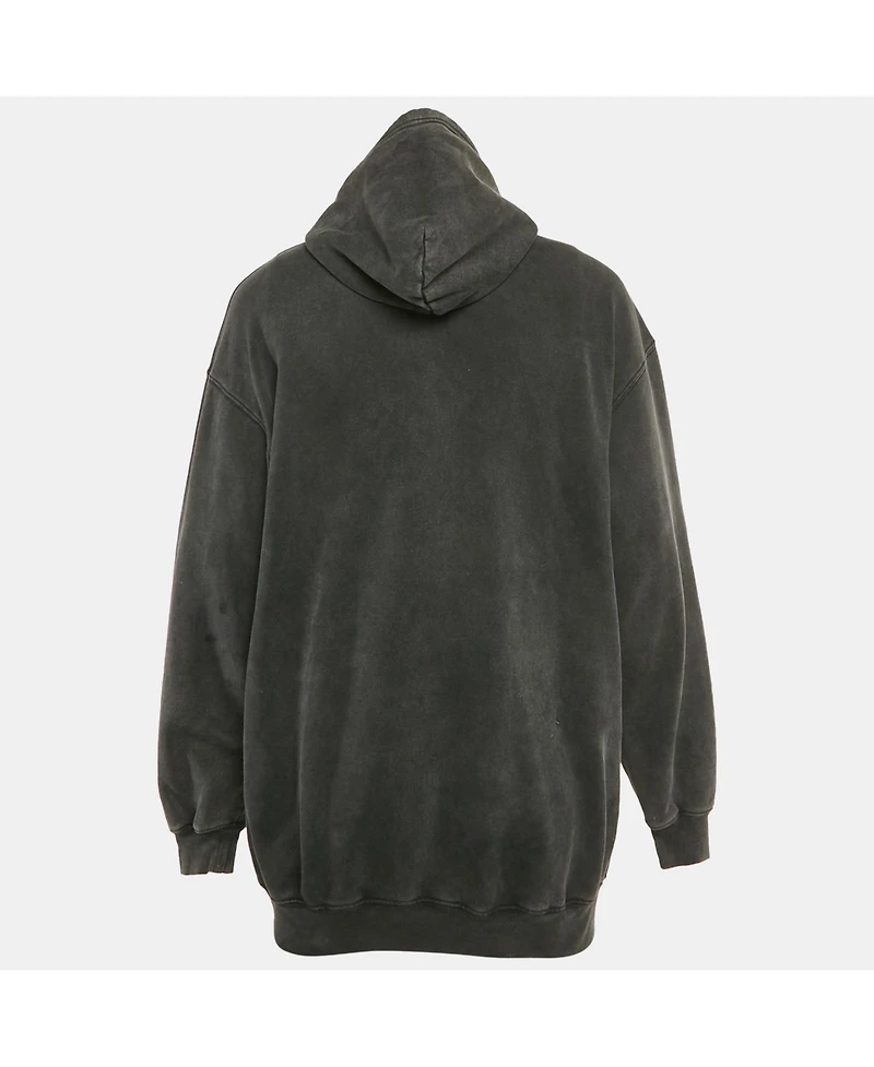 Pre-Owned Balenciaga Men's Faded Black Logo Print Cotton Oversize Hoodie