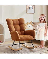 Comfy Rocking Chair for Nursery or Bedroom Upholstered Glider with Side Pocket, Ergonomic Backrest