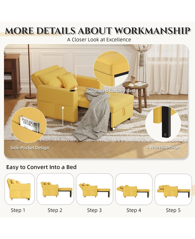 Aecojoy 36" Sleeper Chair, Convertible Chair Bed for Adults, 3-in-1 Pull Out Sofa Chair