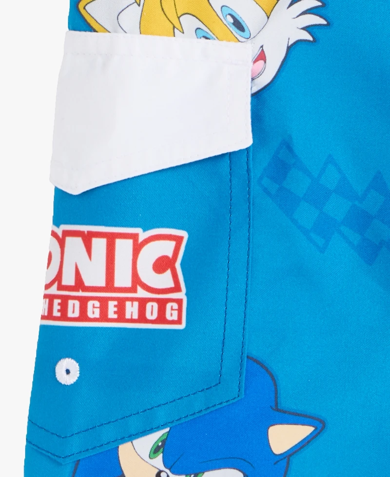 Sonic Boys' 4-7 Short-Sleeve Rashguard & Mesh-Lined Swim Trunks, 2-Piece Set