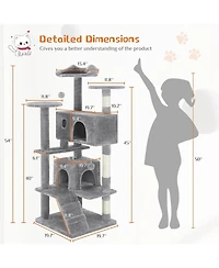 Zeus & Ruta 54" Light Grey Cat Tree Tower: Multi-Level, Sisal Post, Ladder, Plush Toys, Rest & Play