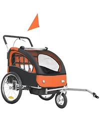 Kids Bicycle Trailer with Suspension and Canopy for Two Children Outdoor Riding