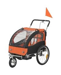 Kids Bicycle Trailer with Suspension and Canopy for Two Children Outdoor Riding