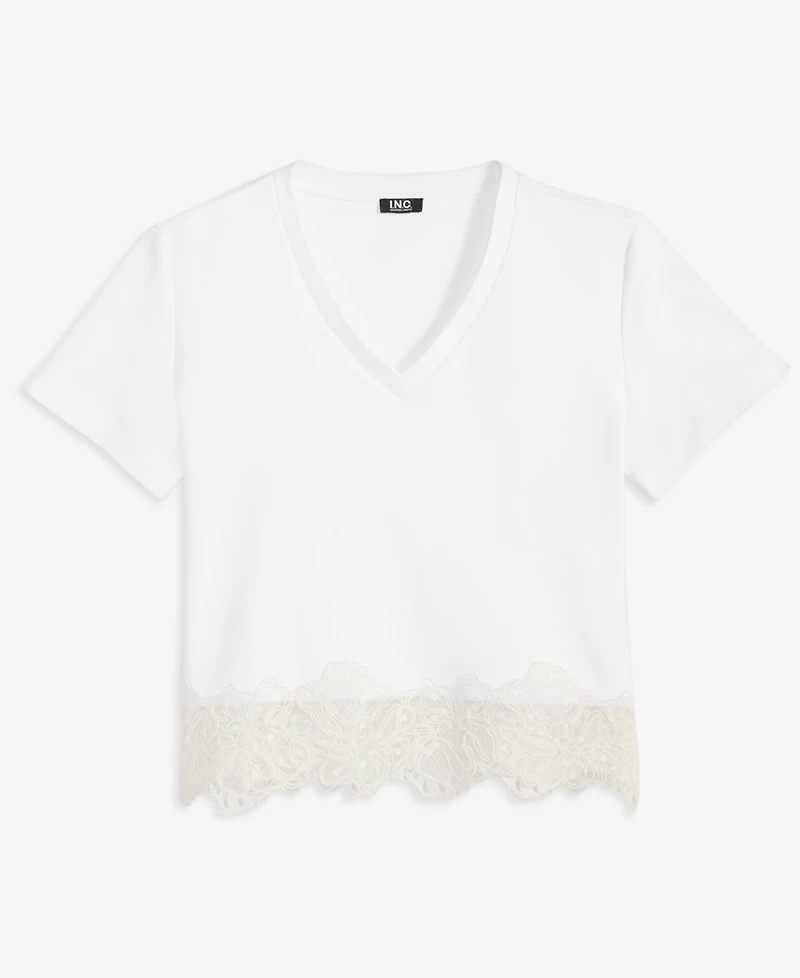 I.n.c. International Concepts Petite Lace-Hem V-Neck Tee, Created for Macy's