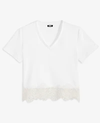 I.n.c. International Concepts Petite Lace-Hem V-Neck Tee, Created for Macy's