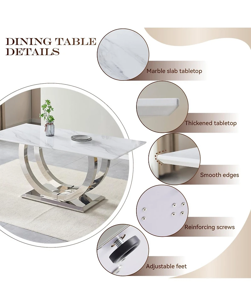 Streamdale Furniture Streamdale 69" Rectangular Dining Table, Modern Simple, Marble & Stainless Steel, Seats 4-6