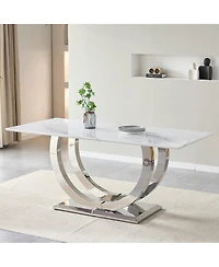 Streamdale Furniture Streamdale 69" Rectangular Dining Table, Modern Simple, Marble & Stainless Steel, Seats 4-6