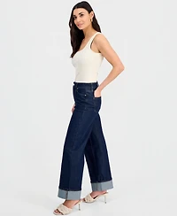 I.n.c. International Concepts Petite High-Rise Pintuck Cuffed Wide-Leg Jeans, Created for Macy's