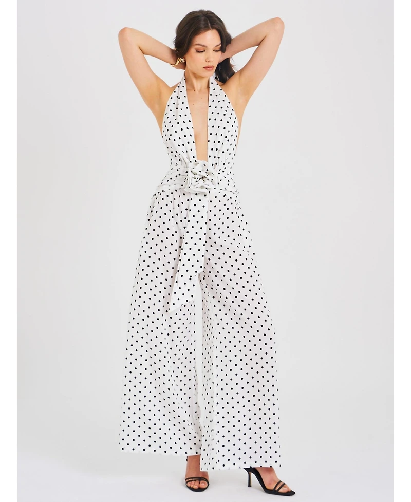 Miss Circle Women's Oriana White Polka Dots Halter Jumpsuit