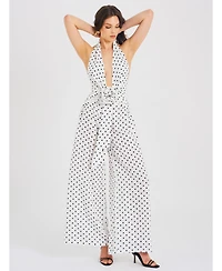 Miss Circle Women's Oriana White Polka Dots Halter Jumpsuit
