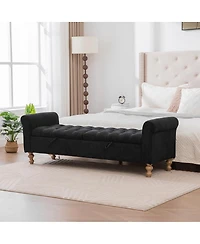 Streamdale Furniture Modern Upholstered Storage Bench with Double Lids & Rolled Armrest - Black