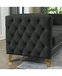 Streamdale Furniture Streamdale Velvet Sofa with Tufted Square Arms and Metal Legs 2 Seater