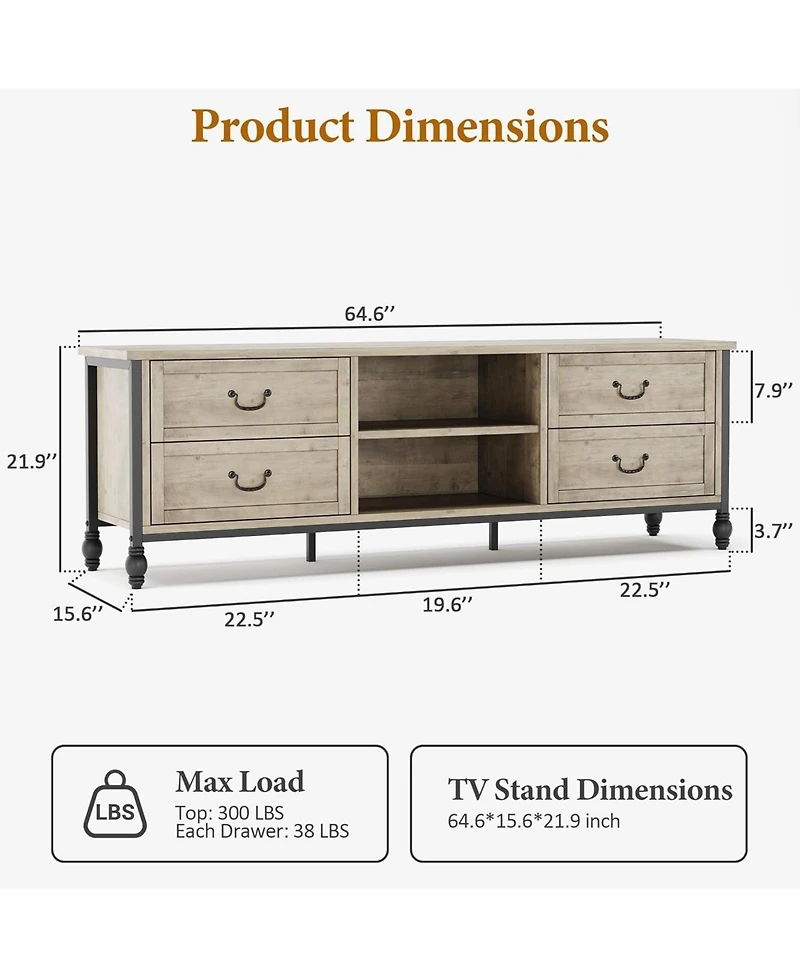 gaomon Tv Stand for up to 70 Inch Tv Mid Century Entertainment Center with 4 Drawers and Open Shelves, Media Console Table Tv Console Table