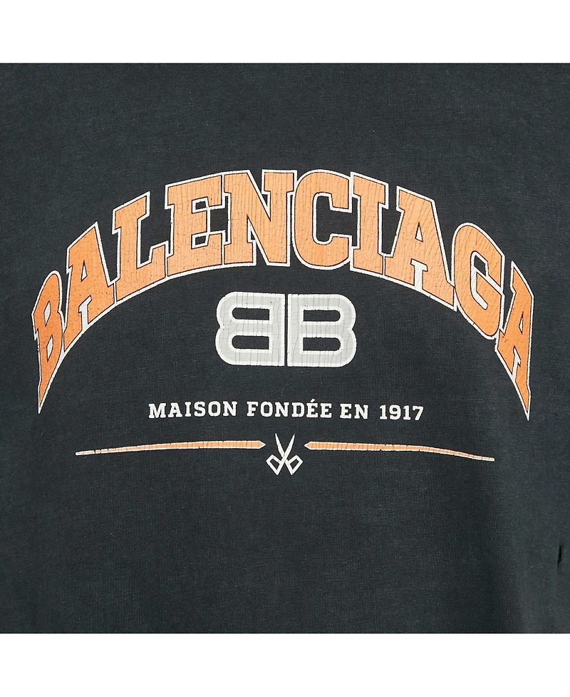 Pre-Owned Balenciaga Men's Unisex Black Logo Print Distressed T-Shirt