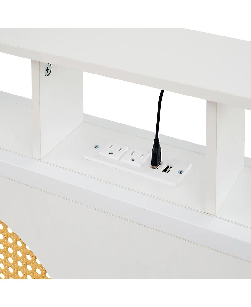 Streamdale Furniture Twin Bed Frame with Headboard, Led & Charging Station, Rattan Headboard