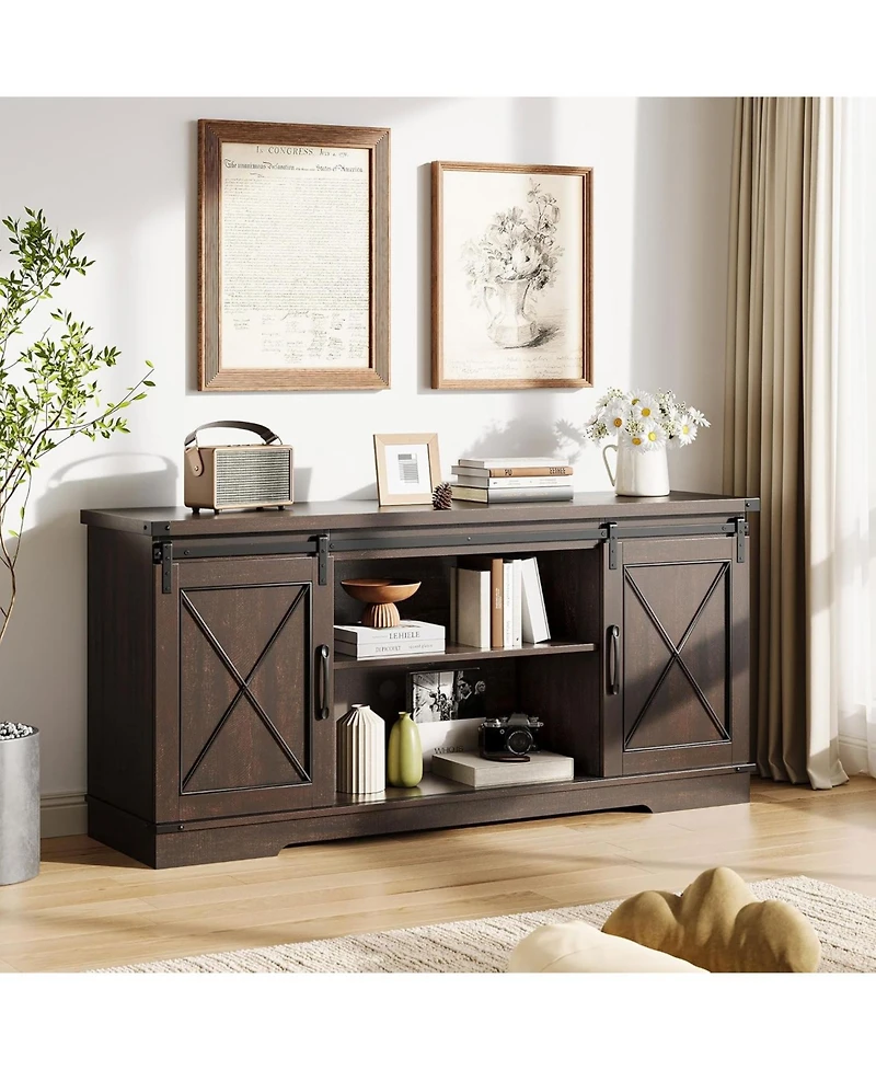 gaomon Farmhouse Tv Stand for up to 65 Inches, Entertainment Center with Sliding Barn Doors and Adjustable Shelf