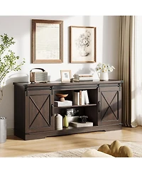 gaomon Farmhouse Tv Stand for up to 65 Inches, Entertainment Center with Sliding Barn Doors and Adjustable Shelf
