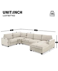 Streamdale Furniture U-Shaped Sectional Sofa, 6 Seat Chenille Corner Couch with Cup Holders & Chaise