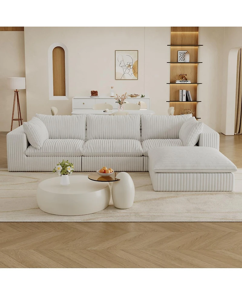 Streamdale Furniture 118.2" Cloud Sofa, Corduroy, Deep Seat, Double-layer, Removable Cushion.