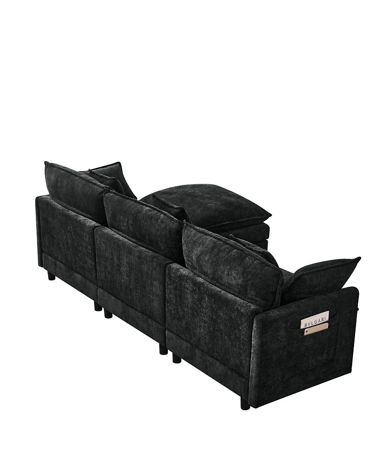 Streamdale Furniture 101.9" 3-Seater Cashmere Sofa w/ Movable Ottoman, Modular Design