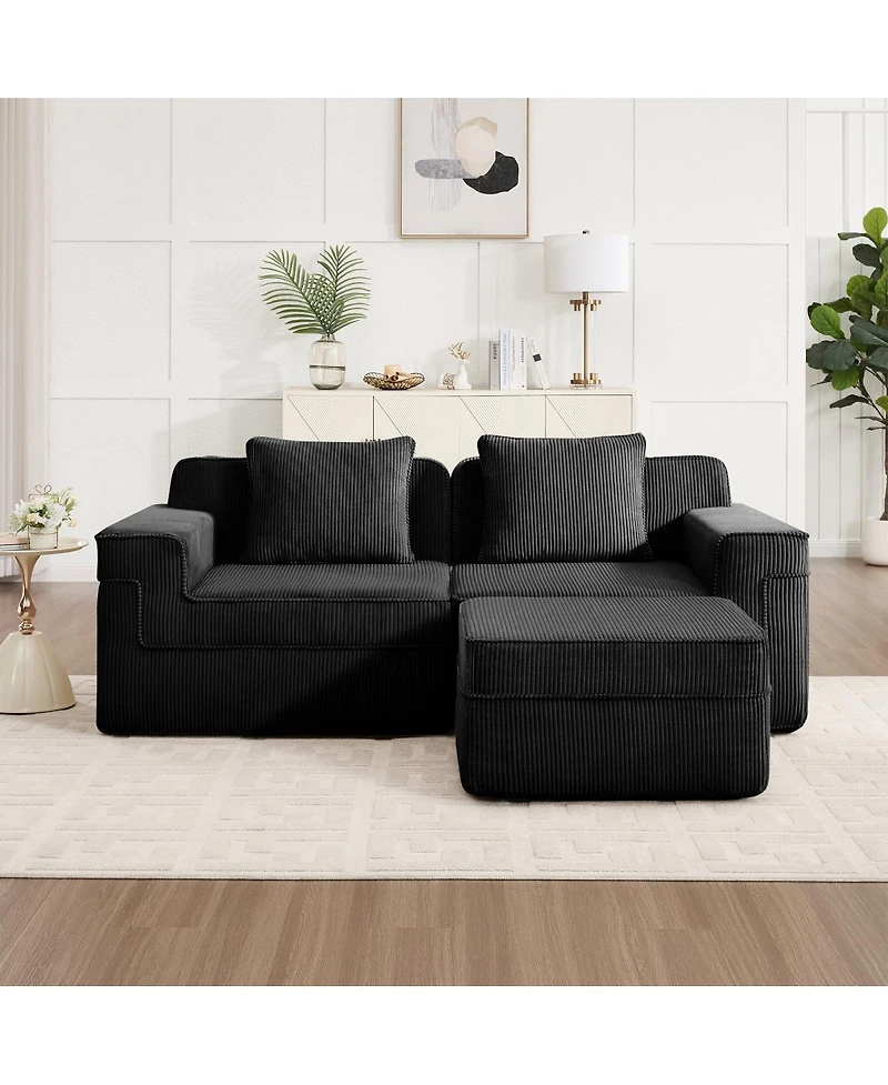 Streamdale Furniture Modular 2 Seat L Shape Sectional Sofa, Cloud Couch with Ottoman