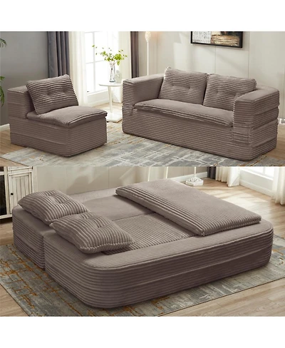 Streamdale Furniture Multi-Functional Corduroy Sectional Sofa Bed with Chaise Lounge, 80" King Size